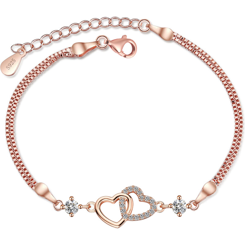 Olivie Strieborný náramok SPOJENÉ SRDCIA MOISSANITE ROSE 9835 64901849