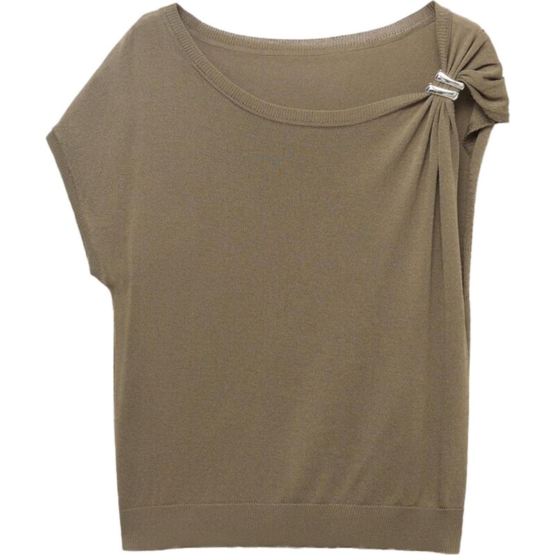 MANGO Vyšívaný top SOPHIA svetlohnedá 65886328