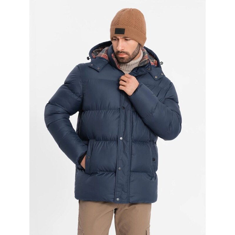 Ombre Clothing Zimná tmavomodrá bunda s károvanou podšívkou V1 JAHP 65638702