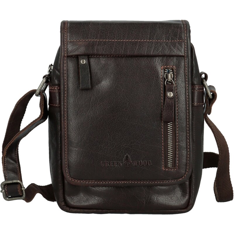 Green Wood Trendy pánska kožená crossbody taška GW Oktavián, tmavo 66438499