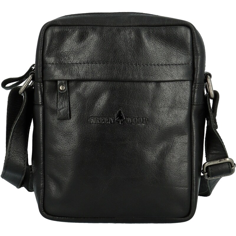 Green Wood Trendy pánska kožená crossbody taška GW Laurene, čierna 66817181