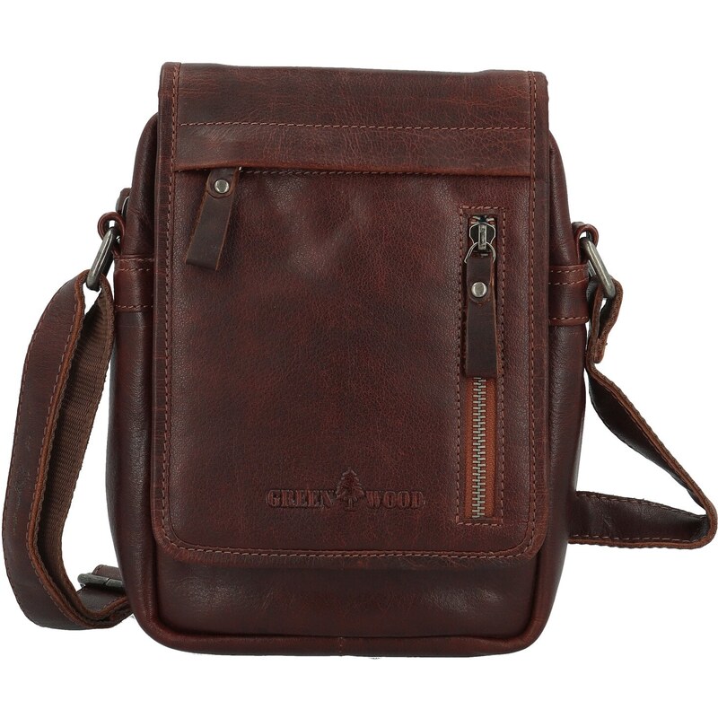 Green Wood Trendy pánska kožená crossbody taška GW Oktavián, hnedá 66438501
