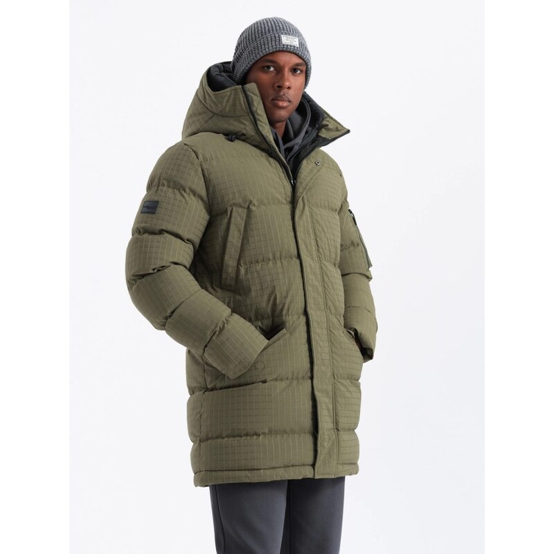 Ombre Clothing Nadčasová prešívaná olivová pánska parka V4 JALJ-0201 65638695