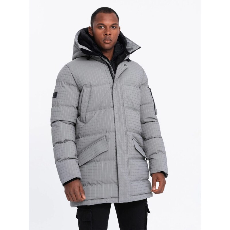 Ombre Clothing Nadčasová prešívaná šedá pánska parka V2 JALJ-0201 65638694