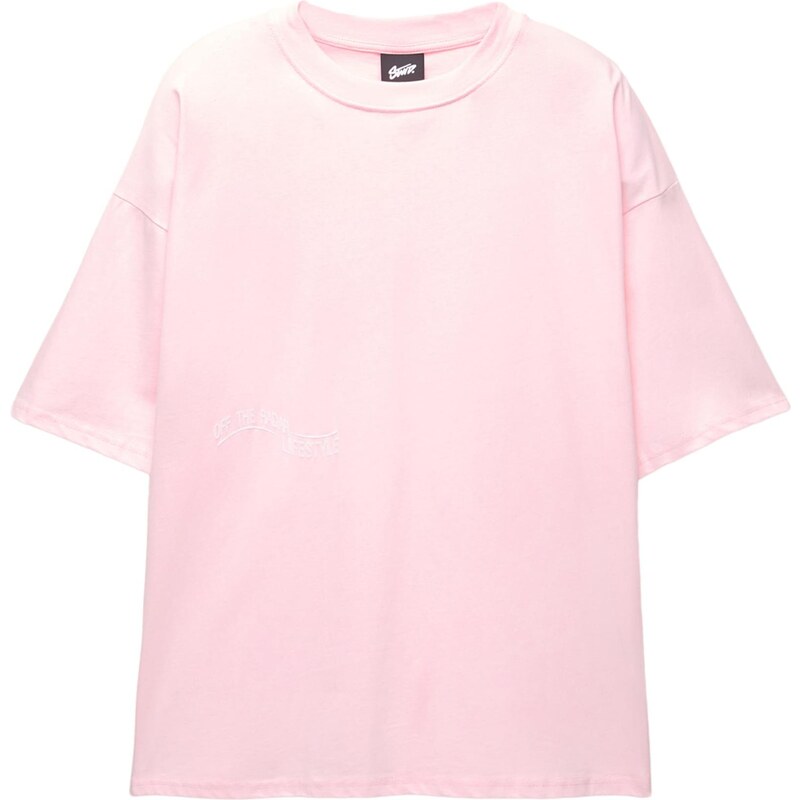 Pull&Bear Tričko STWD OFF THE RADAR tmavofialová / ružová / biela 65475094