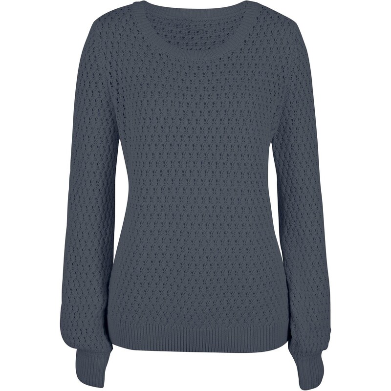 bonprix Pulóver s pletenou štruktúrou, z bavlneného mixu, farba modrá 47928417