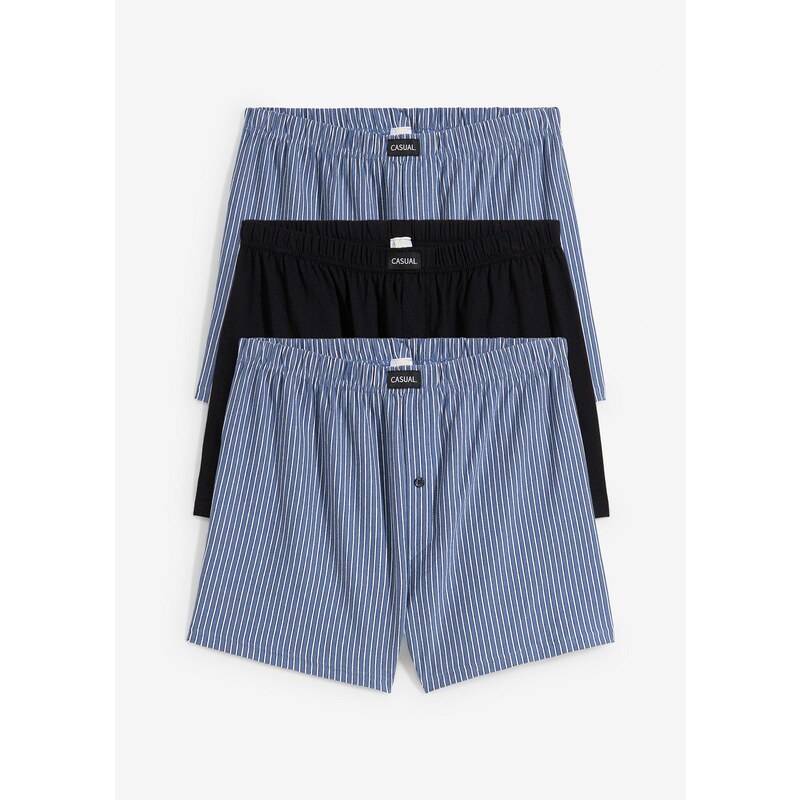 bonprix Voľné džersejové boxerky z bavlny (3 ks), farba čierna 64921790