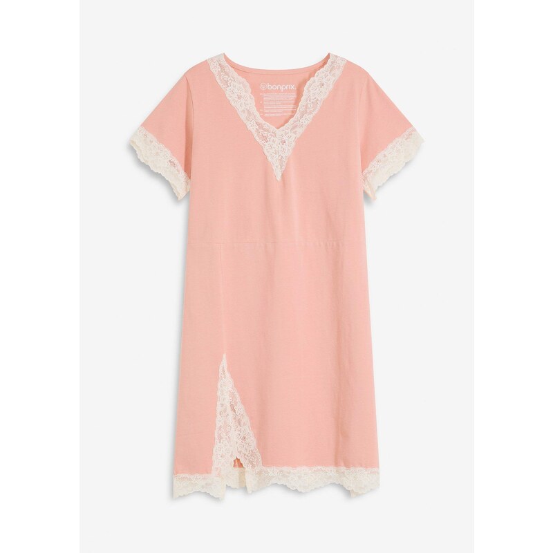 bonprix Nočná košeľa, krátka, s jemnou čipkou, farba ružová 64921805