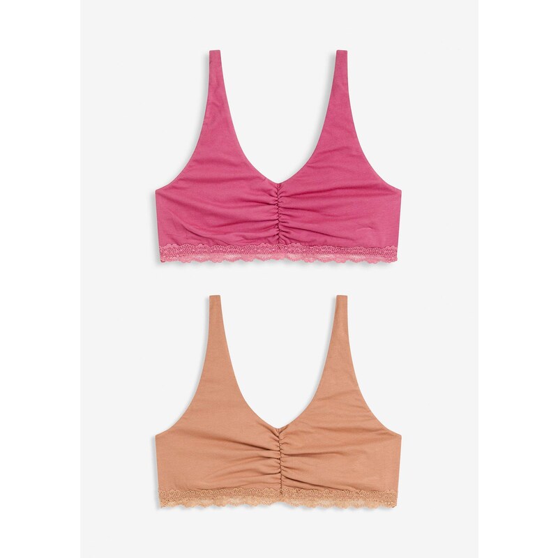 bonprix Podprsenka bralette s bavlnou a čipkou (2 ks v balení), farba 64921834