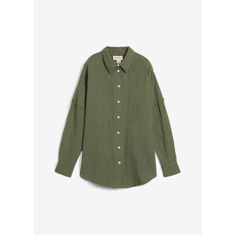 bonprix Oversize košeľa zo vzdušného mušelínu, farba zelená 64921906