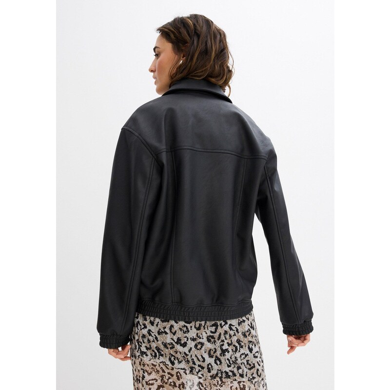 bonprix Koženková bunda oversize, farba čierna