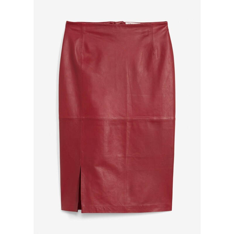 bonprix Kožená sukňa s rozparkom, farba červená 64921946