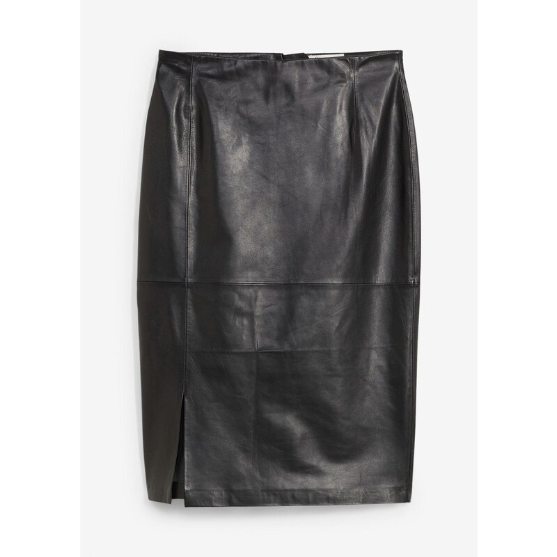 bonprix Kožená sukňa s rozparkom, farba čierna 64921947