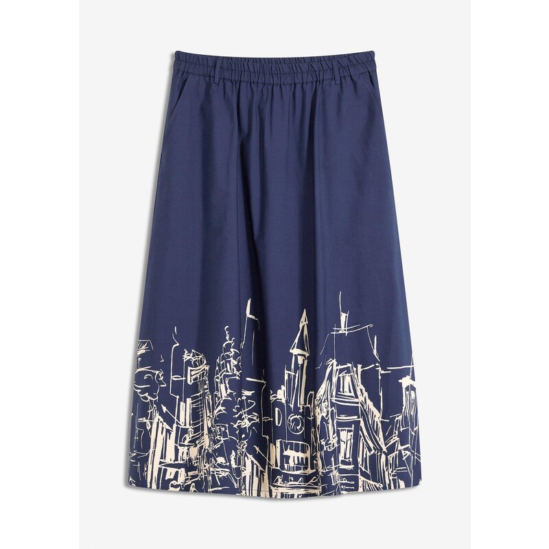 bonprix Midi sukňa z čistej bio bavlny, farba modrá 64921974