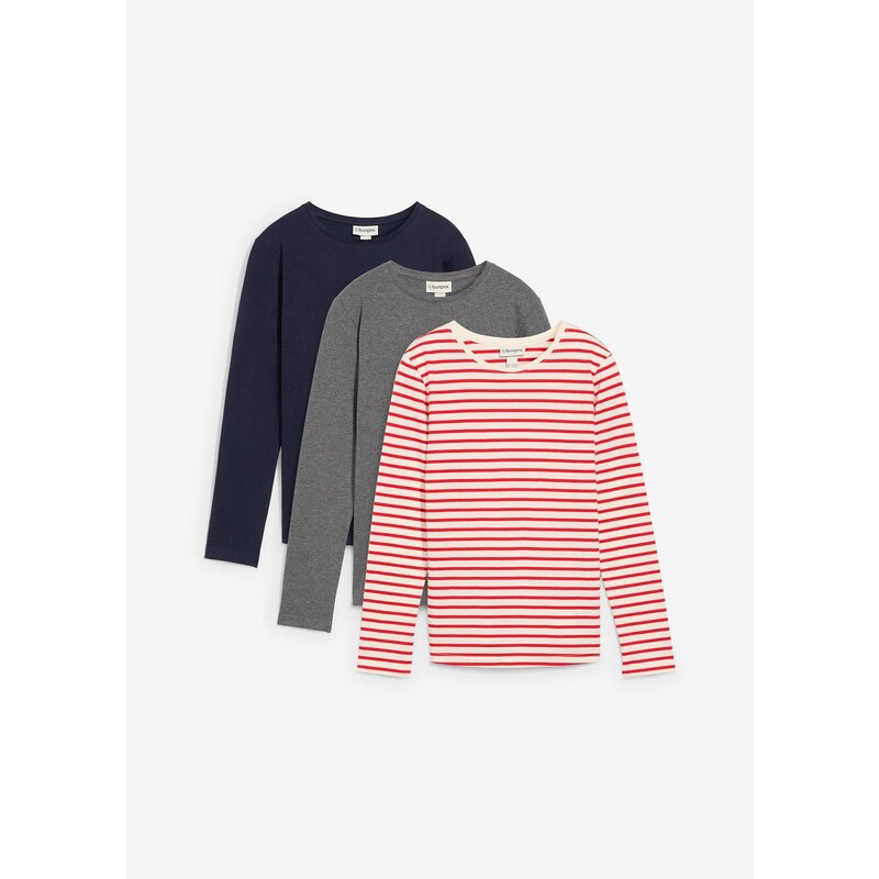 bonprix Tričko s dlhým rukávom z čistej bio bavlny (3 ks v balení), 64922019