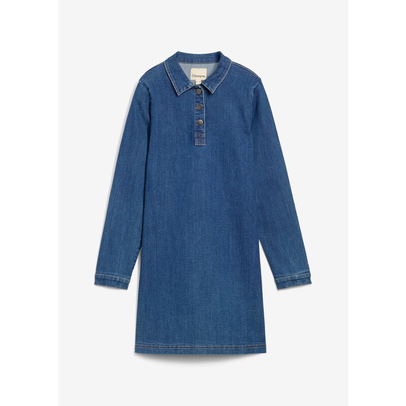 bonprix Džínsové šaty, strih do A, s bio bavlnou, farba modrá 64922039