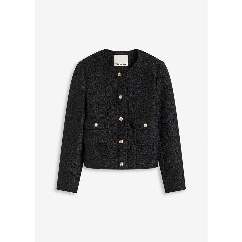 bonprix Bluzón z mäkkého buklé vlákna, farba čierna 64922081