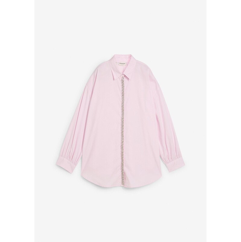 bonprix Košeľová blúza so štrasom, farba fialová 64922250