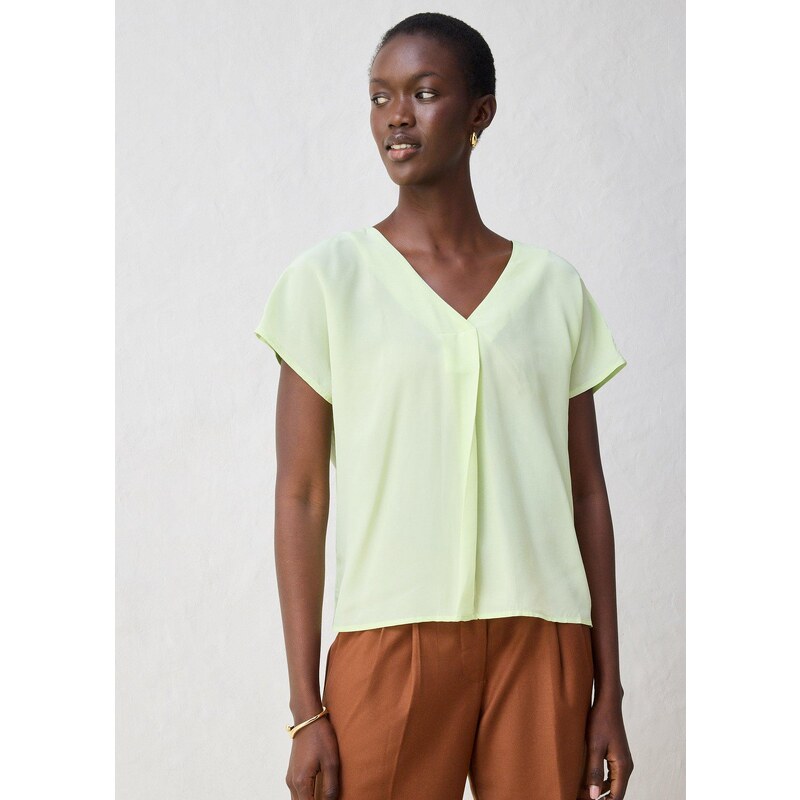 bonprix Tričko s podielom hodvábu a tkanou časťou, farba zelená 64921965