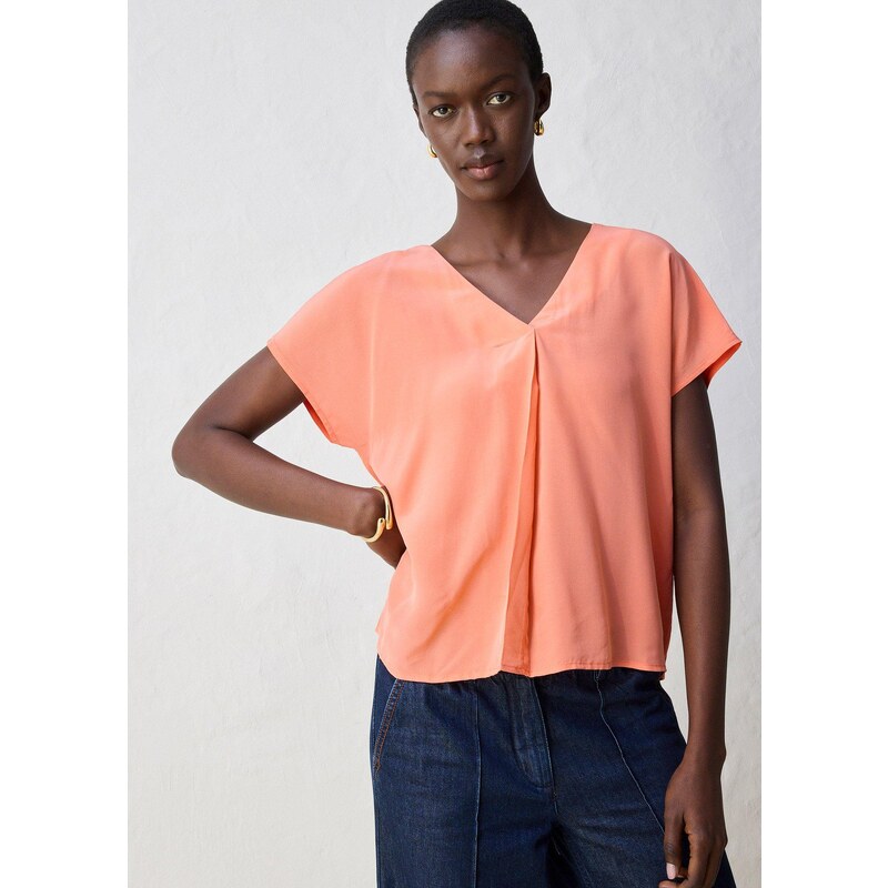 bonprix Tričko s podielom hodvábu a tkanou časťou, farba oranžová 64921966