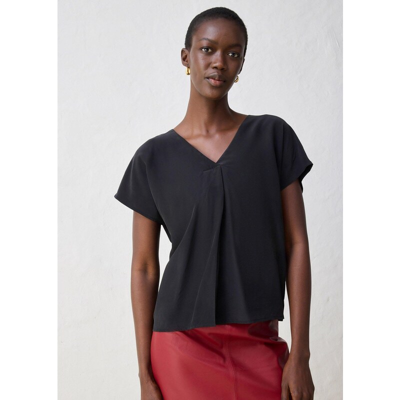 bonprix Tričko s podielom hodvábu a tkanou časťou, farba čierna 64921964