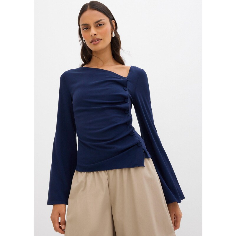 bonprix Tričko s dlhým rukávom, vrúbkované, farba modrá 64922059