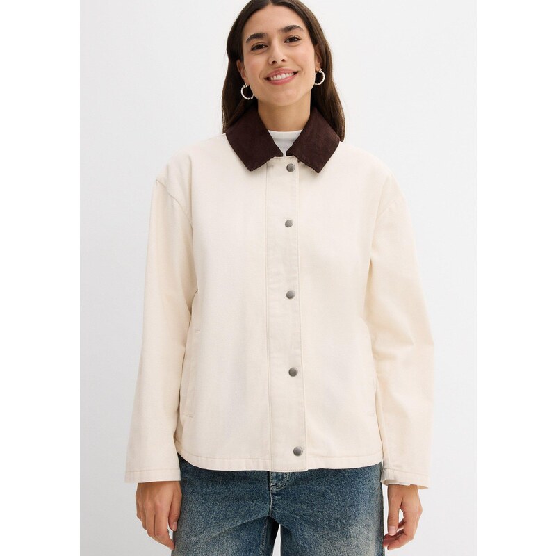 bonprix Twillová bunda s kordovým golierom, farba béžová 64922141