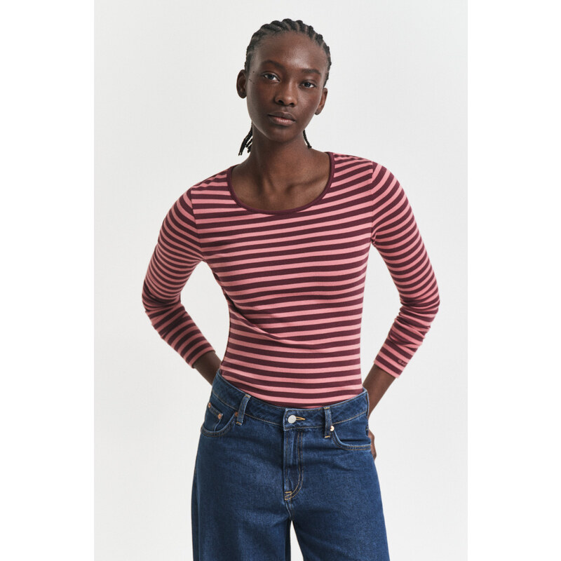 TRIČKO GANT SLIM STRIPED RIBBED LS T-SHIRT PLUM WINE 64936731
