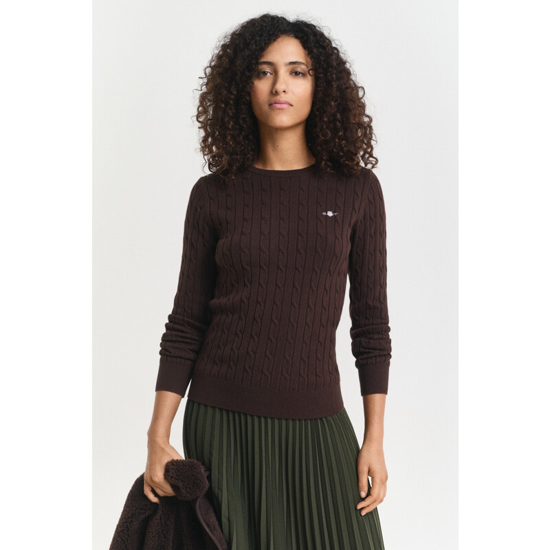 SVETER GANT STRETCH COTTON CABLE C-NECK DEEP BROWN 64936770