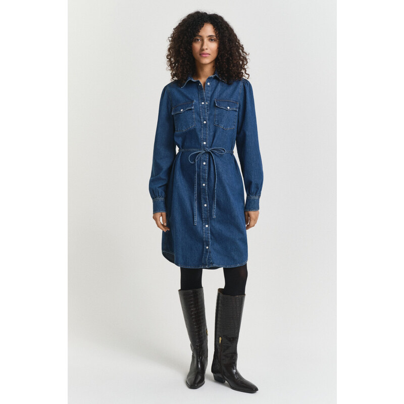 ŠATY GANT PUFF SLEEVE DENIM DRESS INDIGO 64936756