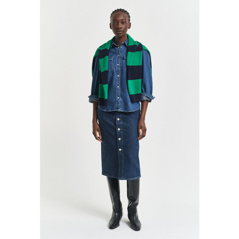 SUKŇA GANT MIDI BUTTON FRONT DENIM SKIRT DARK BLUE WORN IN 64936755