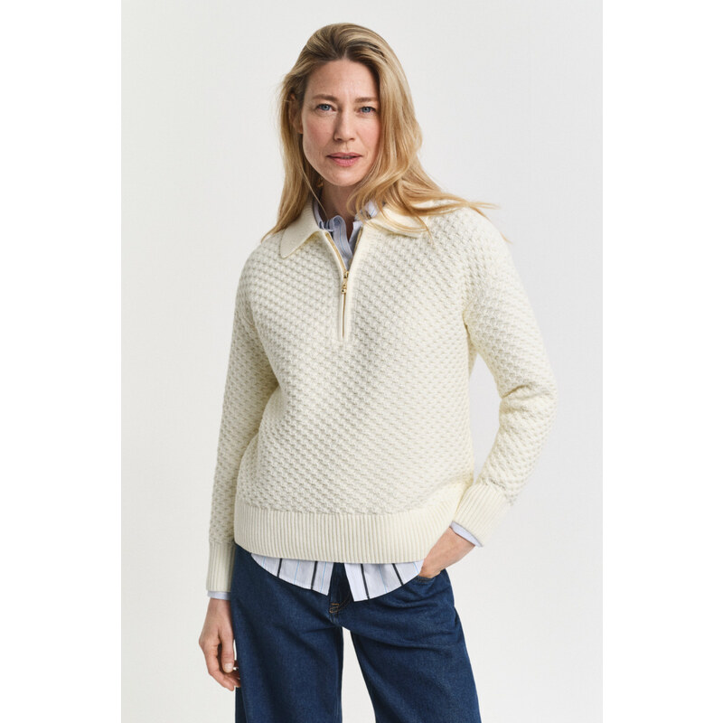 SVETER GANT COTTON TEXTURE HALF ZIP CREAM 64936778