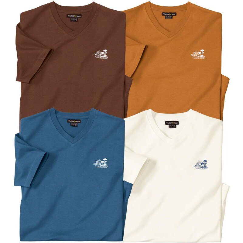 Sada 4 tričiek s výstrihom do V Atlas For Men Hnedá 64927957