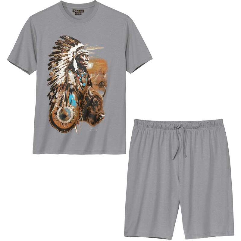 Sivé krátke bavlnené pyžamo Atlas For Men So vzorom 64927929