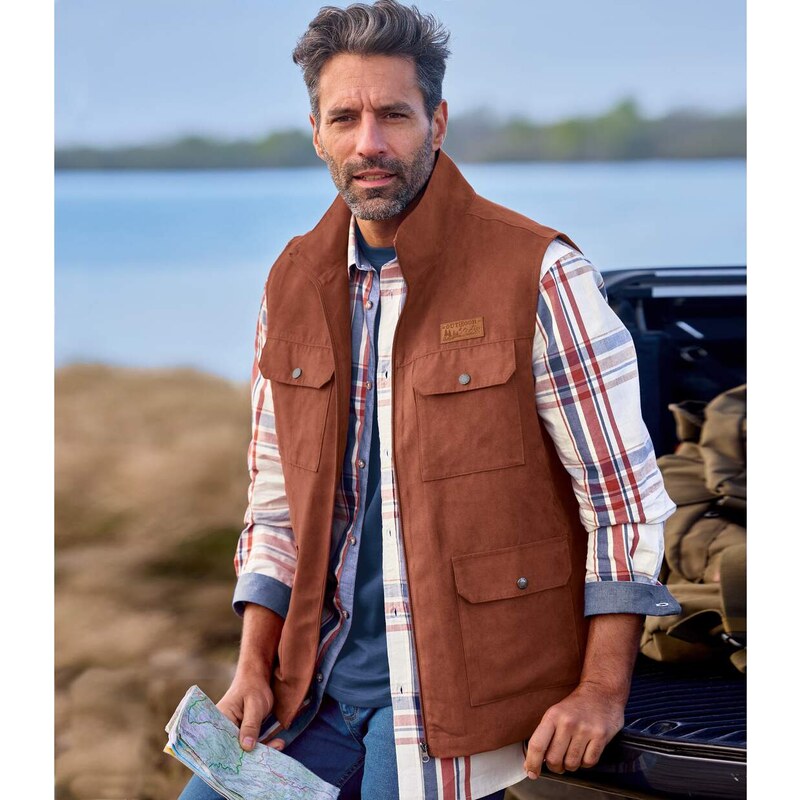 Vesta z imitácie semišu s viacerými vreckami Atlas For Men Oranžová 64927939