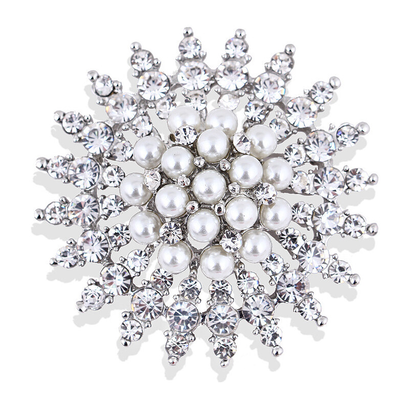 Troli Trblietavá brošňa s kryštálmi a umelými perlami Silver 66591944