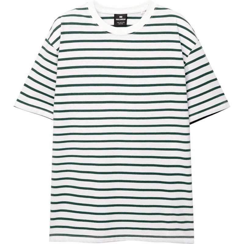 Pull&Bear Tričko zelená / biela 65475112