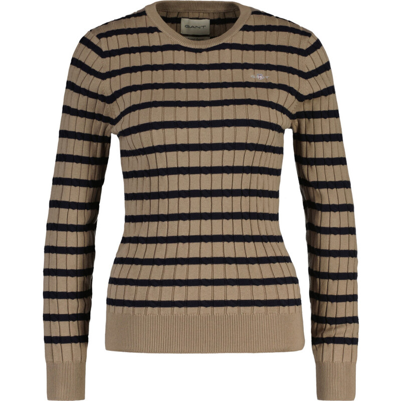 SVETER GANT STRETCH COTTON CABLE STRIPE C-NECK TAUPE BEIGE 64944431
