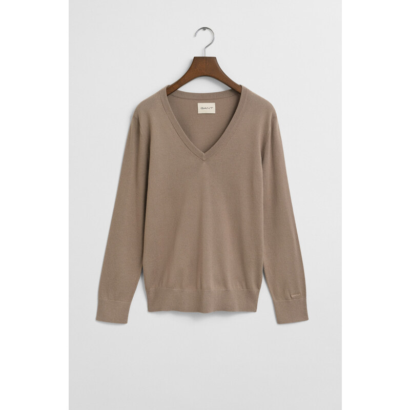 SVETER GANT FINE KNIT V-NECK TAUPE BEIGE 64944437