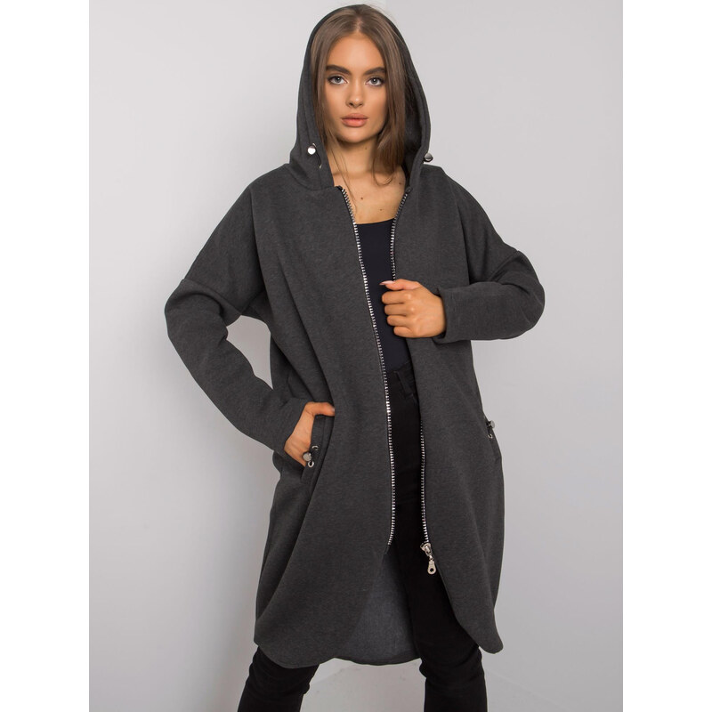 RUE PARIS Tmavo šedá dámska dlhá mikina na zips RV-BL-4858-1.99P 68090272