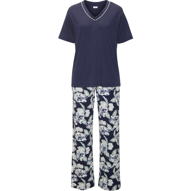 LASCANA Pyžamo tmavomodrá / pastelovo zelená / biela 65655247