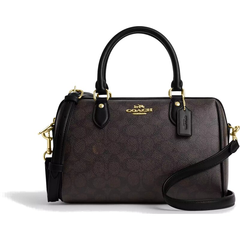 COACH Kabelka Rowan Satchel Bag In Signature Canvas Gold Walnut Black 64957288