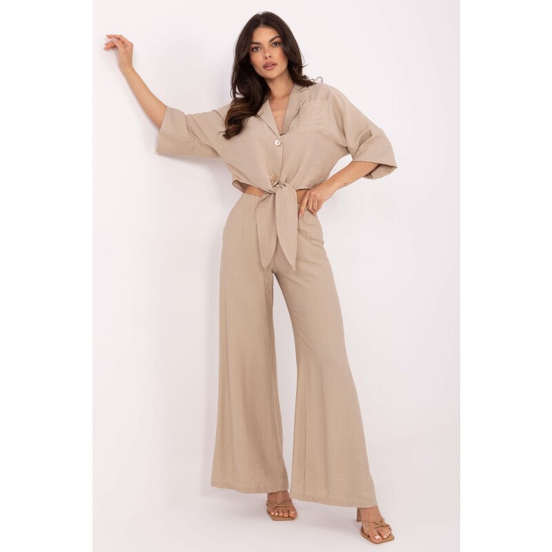 MladaModa Letný komplet nohavíc a topu model 69161 béžový 65082556