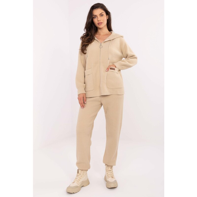 MladaModa Alpaka súprava s mikinou s kapucňou model 81860 béžová 65082561