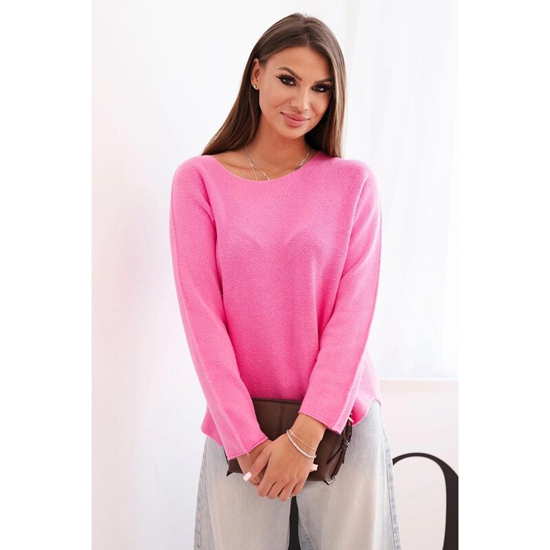 MladaModa Viskózový sveter s lodičkovým výstrihom model IT89 ružový 65202125