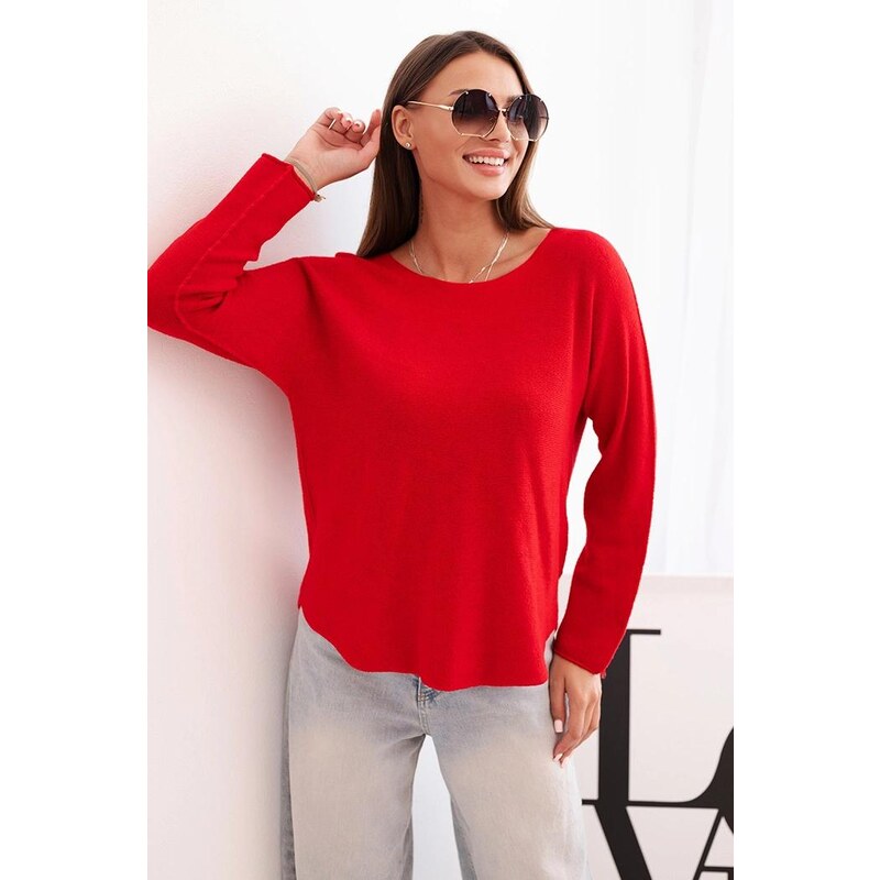 MladaModa Viskózový sveter s lodičkovým výstrihom model IT89 červený 65202130