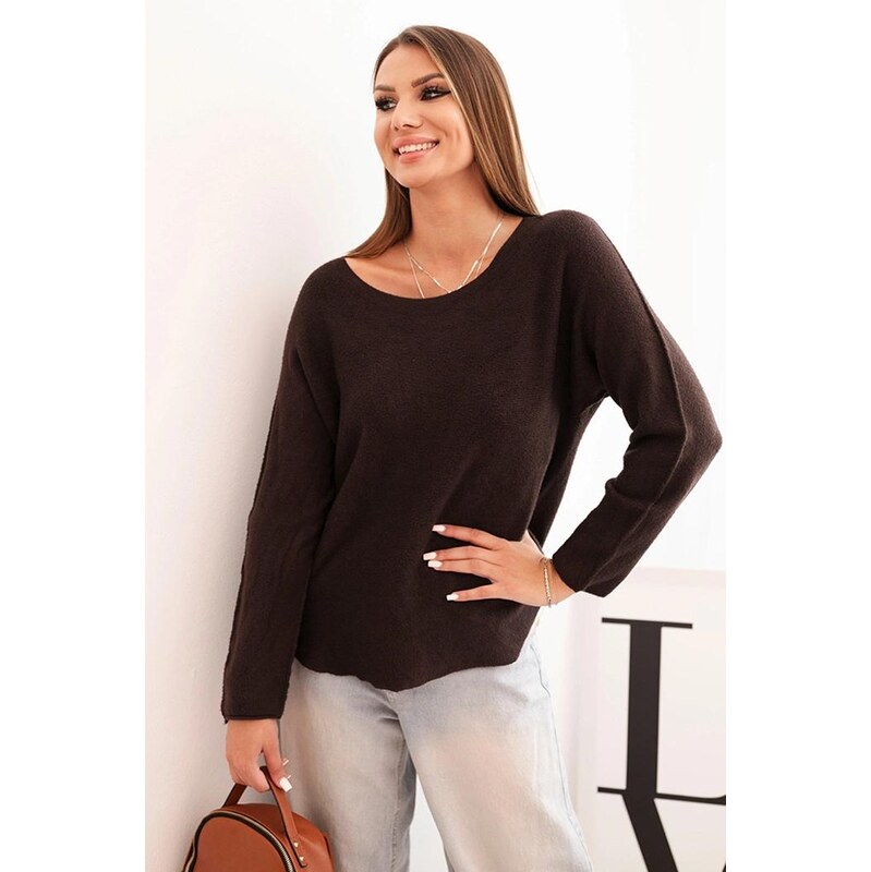 MladaModa Viskózový sveter s lodičkovým výstrihom model IT89 hnedý 65202121