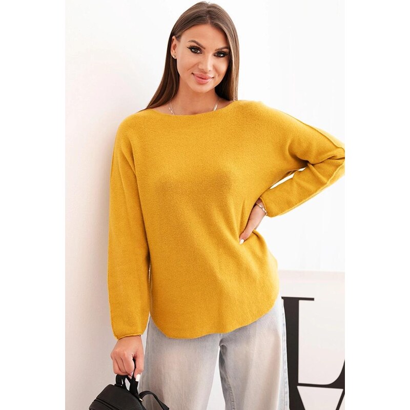 MladaModa Viskózový sveter s lodičkovým výstrihom model IT89 horčicový 65234183
