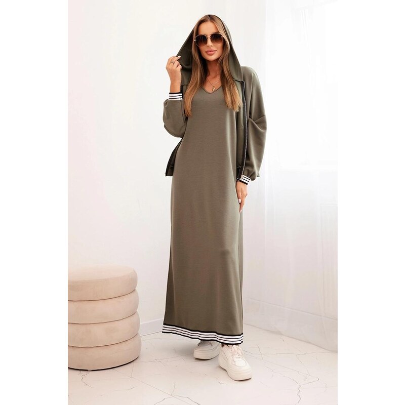 MladaModa Komplet dlhých šiat a mikiny na zips model 00103 farba khaki 65149134