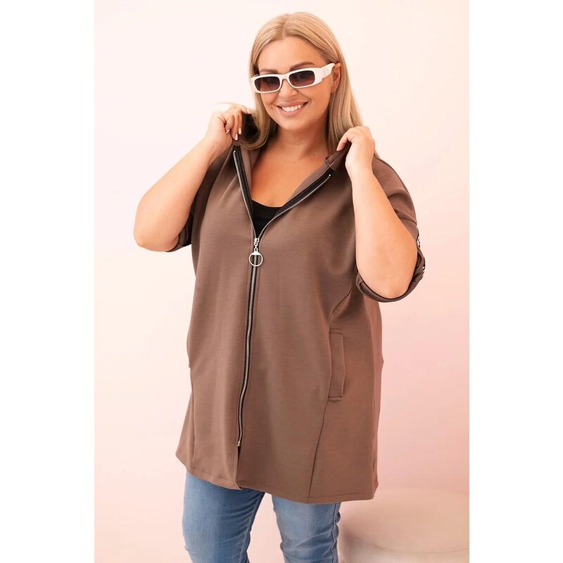 MladaModa Mikina s kapucňou a zipsom a ozdobnými rukávmi model 0216 65626746
